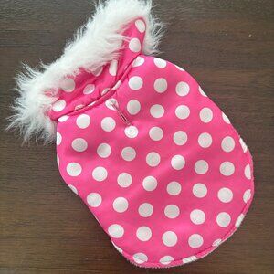 #PoshPets Pink Polka Dot Puffer Coat with Faux Fur Collar